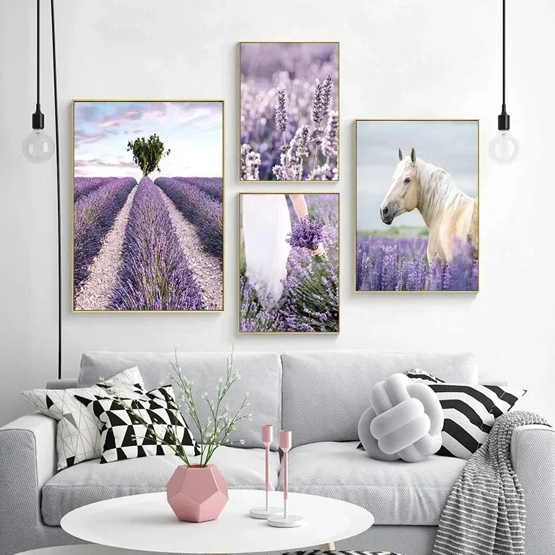 Lavender Oil - 보라색 라벤더 꽃 풍경 그림, 캔버스