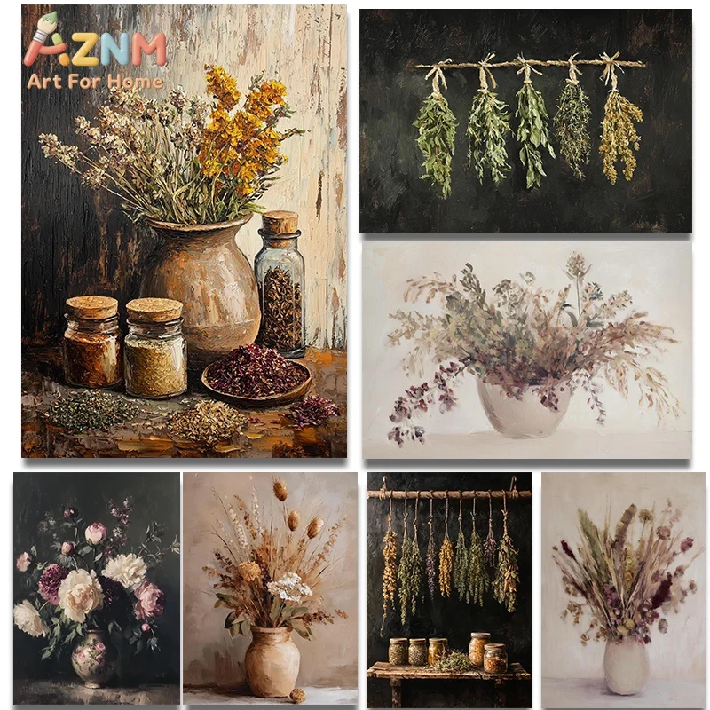 AZNM 빈티지 드라이 플라워 허브 캔버스 프린트, 액 - Dried Herbs 리뷰 및 가격